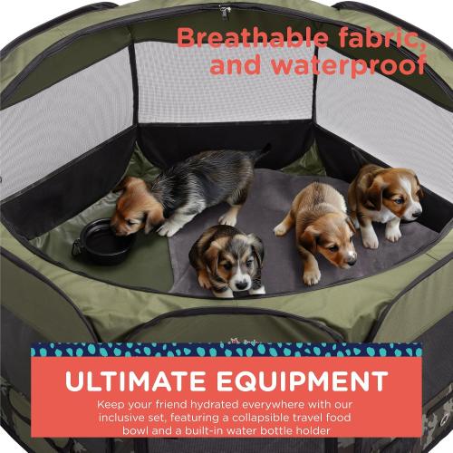 BLACK Rocky   Snowball Pop Up Playpen for Dogs - Puppy Dog Cats Rabbits Play Pen for Indoors or Outdoors - Portable Playpen with Carrying Case & Collapsible Bowl - Camo Print - XL