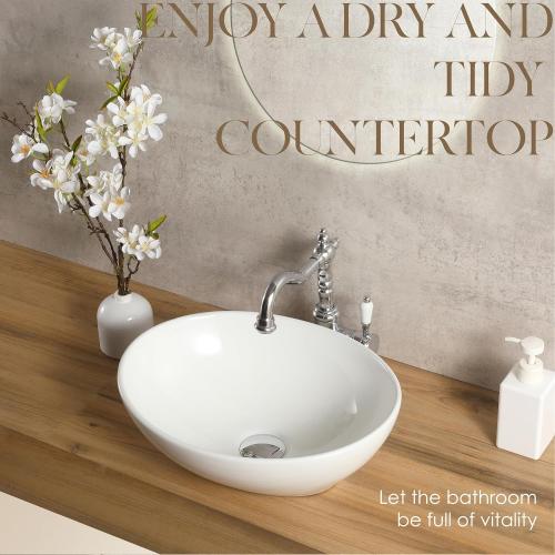 16'' X 13'' Oval Bathroom Vessel Sink,Ceramic Bathroom Sink Bowl, Countertop Modern Egg Shape Above Counter White Vessel Sink Bowl,Porcelain Ceramic Art Basin（LA-2215）