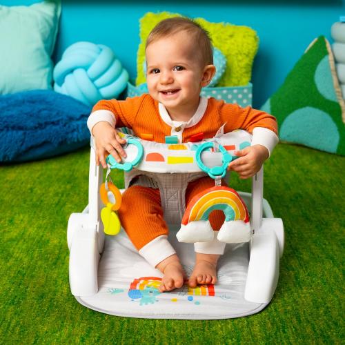 Bright Starts Learn-to-Sit Baby Floor Seat, 2-Positions Grow with Infant, Portable Baby Chair, Includes Sensory Toys, Unisex, 4-12 Months, Playful Paradise