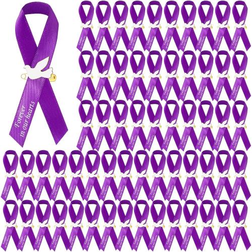 50 Pcs Dove Funeral Ribbons Memorial Ribbon Funeral Pins Classic Memorial Service Respect Ribbon Bow with Safety Pins and Dove for Mourning Remembrance Day Event(Purple)