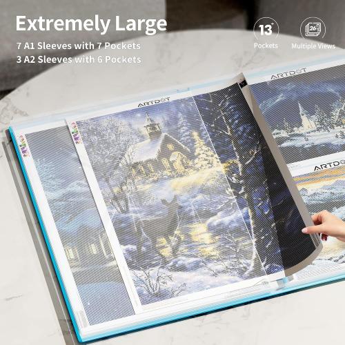ARTDOT A1 Storage Book for Diamond Painting Kits, Diamond Art Portfolio Folder for Diamond Painting Accessories with 13 Pockets, 26 Views Protectors (34x25.4inches)