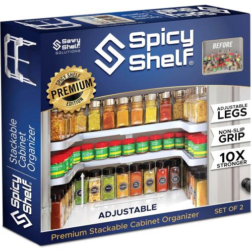 Spicy Shelf 3.0 - Expandable 2 Tiered Spice Rack Organizer for Cabinet & Pantry - Kitchen Seasoning Organizer - Cabinet Spice Racks for Inside Cabinets (Spicy Shelf Premium) - Home Organization
