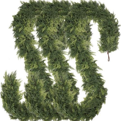 3 Pcs 6FT Christmas Cedar Garland Artificial Realistic Faux Green Cedar Pine Garland Real Touch Christmas Garland for Xmas