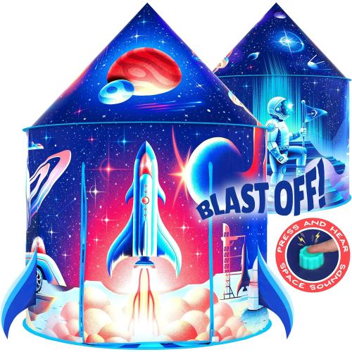 W&O Rocket Ship Play Tent with Blast Off Button - Ultimate Spaceship Tent with Captivating Space Sounds - Perfect for Indoor & Outdoor Adventures