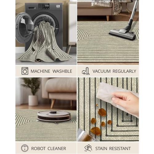 Area Rug for Living Room, Extra Large Beige Modern Abstract Washable Rugs, Boho Non Slip Low Pile Carpet for Indoor Bedroom Dining Room, Office, Dorm, Classroom and Farmhouse - Beige