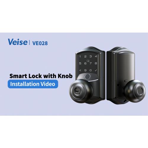 Veise VE028 WiFi Fingerprint Smart Door Lock with Knob Handle, Matte Black