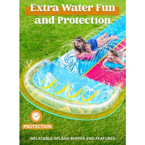 JOYIN 32.5FT Water Slide and 2 Inflatable Boards, Extra Long Heavy Duty Double Lawn Waterslide with Sprinkler for Kids Adults Backyard Summer Water Toy Outdoor Fun, Blue, Pink