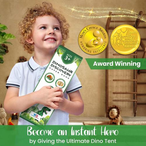 W&O Dino Super Dome with Roar Button, Dinosaur Toys and LED Lights - Epic Dinosaur Tent for Kids Aged 3-12 Perfect for Indoor & Outdoor Adventures