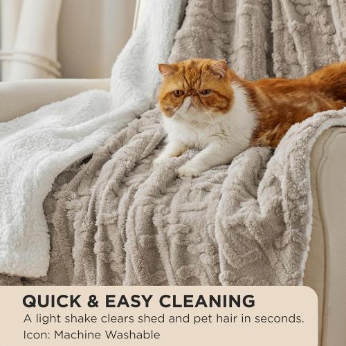 Bedsure Sherpa Fleece Throw Blanket for Couch - Soft Fluffy & Cozy Cable Jacquard Tufted Throw Blankets for Women Gift, Thick Warm Blanket for Winter and All Seasons, Beige, Large