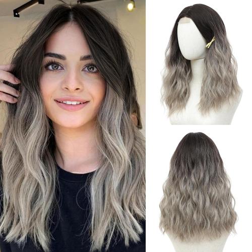 Black Sandy Blonde Wig 18 Inch Medium Length Wigs for Women Middle Part Synthetic Hair Wavy Wig with Upgraded Strands,Natural Hair Wigs for Daily Party/Halloween Use 18Inch,Sandy Blonde