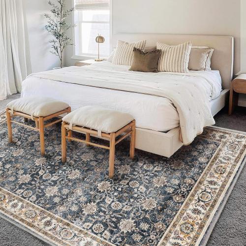 Washable Area Rug 8'x10' Retro Boho Design Non-Shedding Non-Slip Easy Care Ideal for High Traffic Areas in Living Room Bedroom Office Coffee Table Kitchen Large Carpet