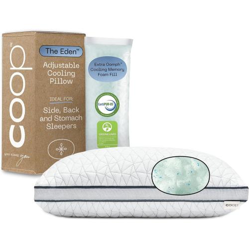 Coop Home Goods Eden Cool Adjustable Pillow, King Size - Adjustable Memory Foam with Gel Infusion - Soft Breathable Lulltra Fabric - Ideal for All Sleepers - Eco-Friendly CertiPUR-US Certified