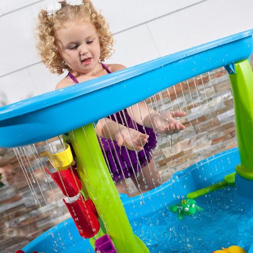 Step2 Rain Showers Splash Pond Water Table, Kids Water and Sand Activity Sensory Playset, Summer Outdoor Toys, 13 Piece Water Toy Accessories, For Toddlers 1.5  Years Old, Blue & Green