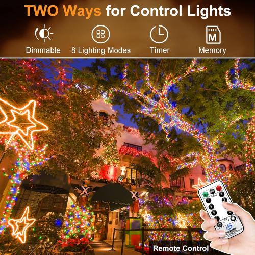 KNONEW 600ft 1500 LED String Lights Outdoor Christmas Lights 8 Modes & Timer Fairy Light Plug in Waterproof LED String Lights for Xmas Yard Tree Wedding Party Holiday Decorations (Multicolor)