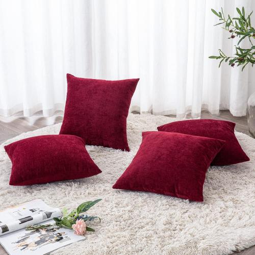 GAWAMAY Decorative Square Throw Pillow Covers 18x18 Inch Set of 4, Super Soft Chenille Pillows Cover Fall Pillowcase for Living Room Bedroom Sofa Couch Cushion Cover Burgundy Red 45x45cm