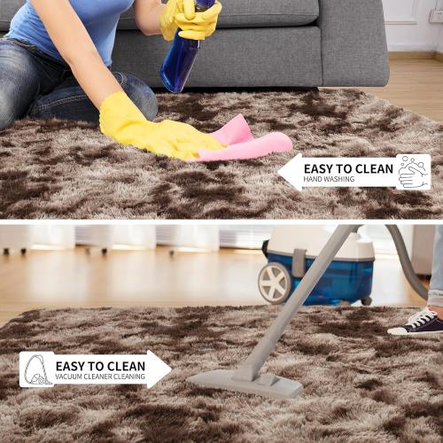 Tepook Area Rugs 9x12 for Living Room, Super Soft Fluffy Rugs for Bedroom, Modern Shaggy Rug Fuzzy Carpets for Kids, Plush Indoor Nursery Home Decor Rug with Non-Slip Bottom, Tie-Dyed Coffee