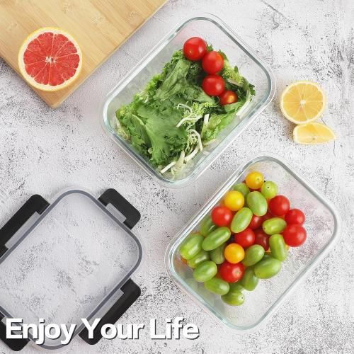 HOMBERKING 4 Pieces 63oz/8cup Large Glass Food Storage Containers with Lids, Meal Prep Containers, Airtight Bento Boxes with Leak Proof Locking (2 Containers   2 Lids) - Microwave, Oven Safe