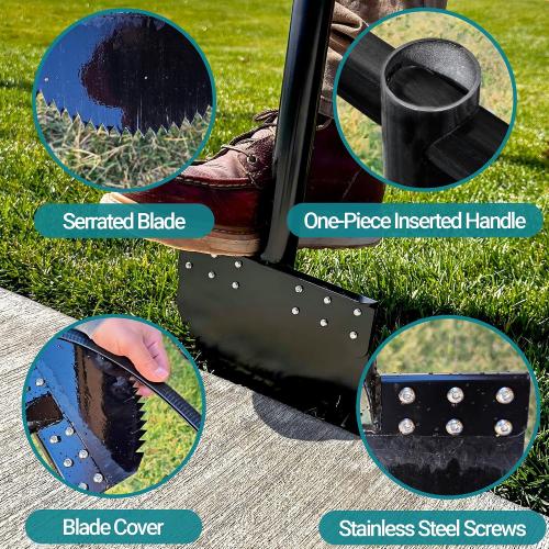 One-Piece Size 40in Manual Edger Lawn Tool with Spring Steel Blade Manganese Steel Border Edger for Landscaping Rustproof Half Moon Edger with Rubber Handle for Garden Maintenance