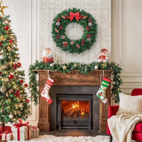 24 Inch Christmas Wreath for Front Door - Farmhouse Holiday Decor for Indoors and Outdoors, No Light