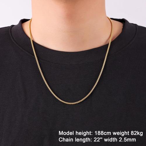 Fiusem Gold Plated Wheat Chain Necklace for Men, 2/2.5/3/4/5mm Gold Stainless Steel Necklace Chains for Men and Women 16-28 Inch, Jewelry Gift