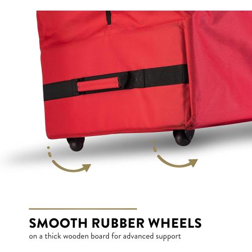 ZOBER 600D Oxford Fabric Large Rolling Christmas Tree Storage Bag - Fits 9 Ft Artificial Trees - Waterproof Christmas Tree Bag For Storage Box For Xmas, Durable Handles and Wheels - Card Slot - Red
