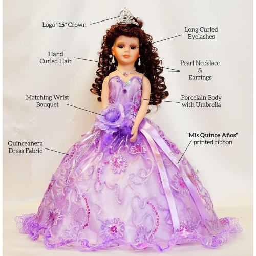 18” Quinceañera Last Doll with Umbrella Dress Stand – Última Muñeca Mis Quince Años Keepsake, Traditional Hispanic Mis 15 Doll, Ceremony & Table Centerpiece, Fully Accessorized KK18725-29 (Blush)
