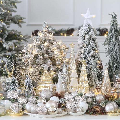 Sea Team 41-Pack Christmas Ball Ornaments with Strings, 40mm/1.57-Inch Small Size Baubles, Shatterproof Plastic Christmas Bulbs, Hanging Decorations for Xmas Tree, Holiday, Wedding, Party, Champagne