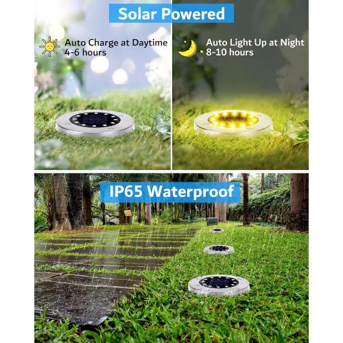 Biling Solar Ground Lights Outdoor 8 Packs, Flat Bright 12 LEDs Solar Lights Outdoor Waterproof for Yard Walkway Garden Driveway (Warm White)
