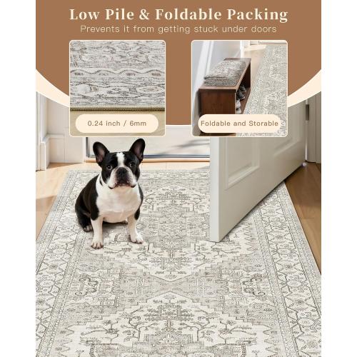 Madane Washable Area Rug 2x3 Small Entryway Rugs Non-Slip, Beige/Brown