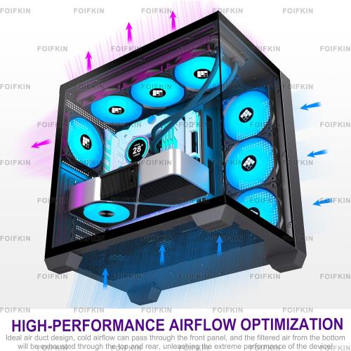 FOIFKIN F600 PC Case - Pre-Installed 7 PWM ARGB Fan, ATX Mid-Tower Gaming PC Case, 270° Panoramic Glass with Type-C, FOIFKIN (Black, F600)