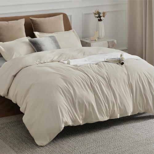 Bedsure Duvet Cover Queen Size - Soft Double Brushed Bedding Set for Kids & Adults, Zipper Closure, 3 Pieces, Includes 1 Duvet Cover (90x90) & 2 Pillow Shams, NO Comforter, Linen