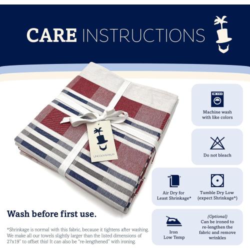 Lincoln & Palm Natural Cotton Tea Towels, 27 x 19, Set of 6 Herringbone Kitchen Dish Towels, Flour Sack Flat Woven for Drying Dishes, Hands, or Bread Proofing, Striped, Patterned Designs (Light Gray)