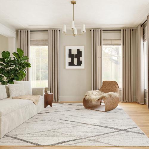 nuLOOM 4x11 Thigpen Contemporary Area Rug, Grey, Abstract Lines, Non-Slip Backing, Stain Resistant, For Bedroom, Dining Room, Living Room, Hallway, Office, Kitchen, Entryway