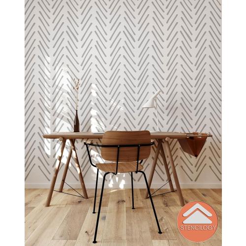 Size 24x 36  Color White / Volga - 24 x 36 XL Wall Stencil, Herringbone Hand Drawn, Large Allover Wall Stencils for Painting, Stencils for Walls, Minimal Stencil Pattern