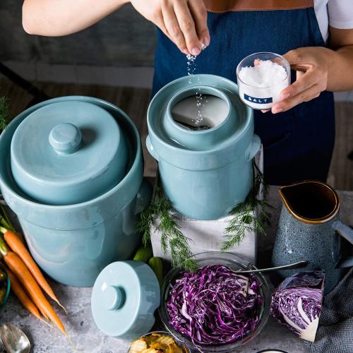 Fermentation Crock Jar Sauerkraut Crock - For Onggi Kimchi Pot (0.5 Gallon) Ceramic Fermenting Crock with Glazed Weights for Fresh Chinese Pickle, Kimchi & Kombucha - Stoneware Pickling Crock