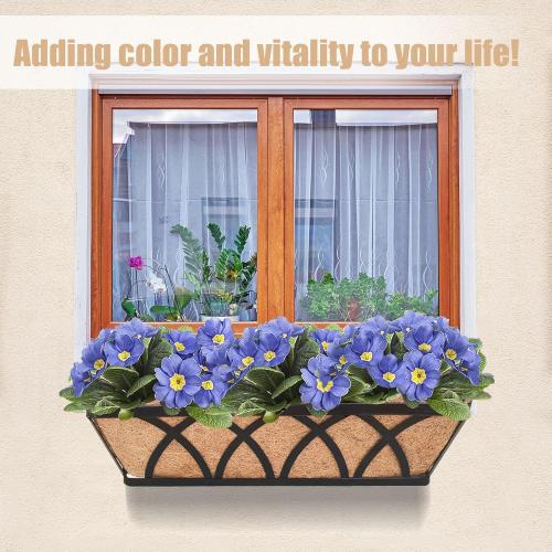 Flat Railing Planter Window Box 2 Pack 24 Horse Trough Planter with Coco Fiber Liner Metal Window Planters Box Deck Balcony Rail Planters for Outdoor Porch Fence Patio