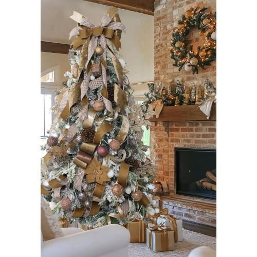 HUIHUANG Brown Velvet Wired Ribbon 2.5 inch Velvet with Glitter Copper Brown Christmas Ribbon for Tree Decorations, Bows, Wreath, Garland, Gift Wrapping, Fall Decor- Continuous 10 Yards