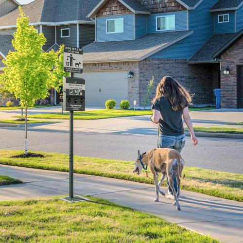 Mini Pet Waste Station - Includes 600 Dog Poop Bags - Original Glow in the Dark Dog Waste Station and Dog Poop Sign, Triple Storage Dog Poop Bag Dispenser with Hand Sanitizer Bottle