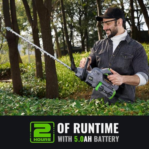 Grey and Green 26-Inch Hedge Trimmers Cordless with Battery 60V Electric Bush Trimmer 5Ah Battery Power Heavy Duty Hedge Trimmer Brushless|Dual Action Steel Blades|1 Cutting Capacity for Shaping Hedges Shrubs