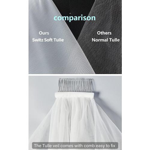 One size BEAUTELICATE Wedding Bridal Veil with Comb 1 Tier Lace Applique Edge