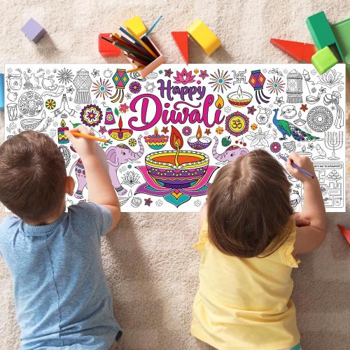 Diwali Giant Coloring Poster Tablecloth, Diwali Decorations for Home and Party Coloring Tablecloth, Kids Activity Paper Table Cover for Rectangle Tables (71 x 30)