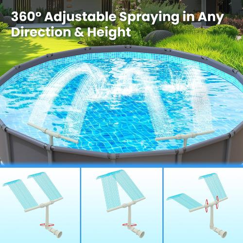 Pool Fountain for Above and In-Ground Pools, Dual Spray Waterfall Sprinkler Fountain, Above Ground Pool Accessories, Adjustable Waterfall Cooling and Relaxation