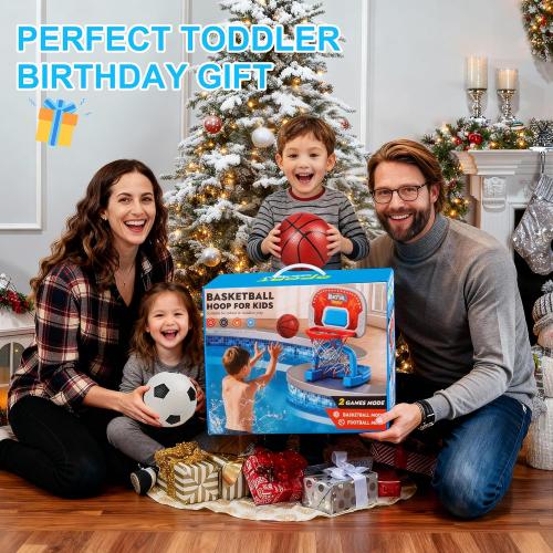 Toddler Basketball Hoop Indoor, Adjustable Kids Basketball Hoop and Soccer Goal for Ages 1-3 3-5, Portable Mini Basketball Hoop Set with 4 Balls for Boys Girls Child Indoor Outdoor Poolside MAY HAVE MISSING ACCESSORIES