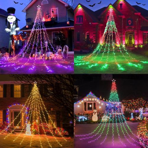 Joomer RGB Christmas Tree Star Lights, 16.4FT Height 348 LED Color Change Waterfall Lights with Remote Timer Waterproof for Outdoor Holiday Decoration