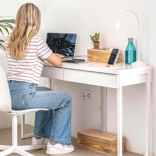 Size small NATURE SUPPLIES | Real Wood Small Cable Management Box Brown | Cord Organizer Box for Power Strips, Adapters, Chargers, USB Hub | Cable Storage Box with Accessories Included | Cord Hider Box Small