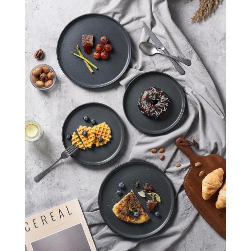 famiware Star Dinner Plates for 6, 10 inches Plate Set, Scratch Resistant, Stoneware Dinnerware, Kitchen Modern Rustic Serving Dishes, Matte Dark Charcoal (Full Glaze)