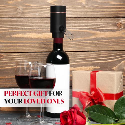 Electric Wine Dispenser - One Button Electric Wine Aerator and Pourer - Fits Most Bottles (Black & Rose Gold)