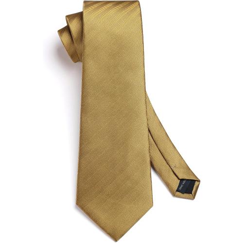 Color Gold HISDERN Mens Ties Striped Ties for Men Formal Tie and Pocket Square Set Necktie for Wedding Business Graduation