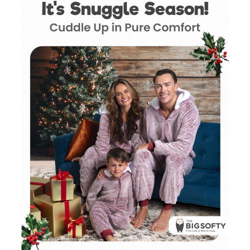 Size L The Big Softy Christmas Onesies Adult & Kid, Red Teddy Fleece Matching Christmas Onesie for Family, Onesie Pajamas Women, Men