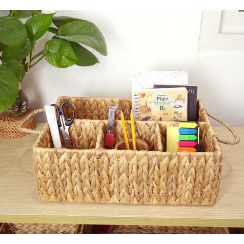 Wicker Divided Storage Basket Woven Natural Basket Hyacinth for Organizing Bathroom Kitchen Shelves Office Supplies Organization Everyday Wicker Storage Baskets 4 Section Rectangular Tray